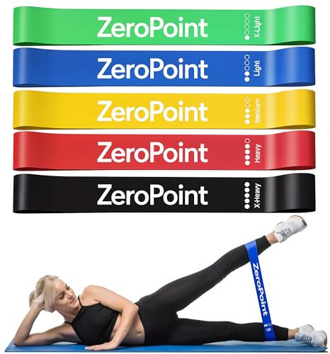 ZeroPoint Resistance Bands, Set of 5 Skin-Friendly Resistance Fitness Exercise Loop Bands with 5 Different Strength Levels - Carrying Case Included - Ideal for Home, Gym, Yoga, Training
