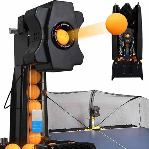 Bordtennisrobot för pingisbollar - Multiroterande bordtenniskastare med bollåtervinningsnät, automatisk bolluppsamling och servemaskin för träning