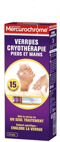 Traitement Verrues Résistantes Mains et Pieds Cryothérapie MERCUROCHROME - l'applicateur de 38 ml Lot De 2 - Par Lot