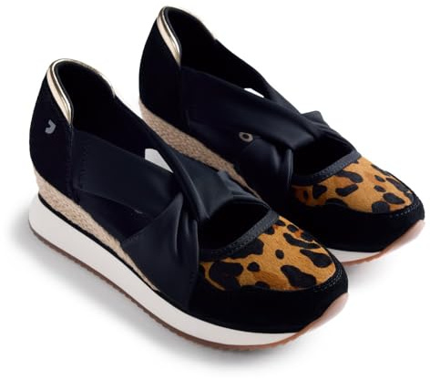 Gioseppo GAPAN - Zapatillas Abiertas con Piel Serraje y Cuña Forrada Estilo Yute, Detalle Metalizado en Talón, Planta Acolchada, Altura Cuña 5,5 cm, Estampado de Leopardo, Talla 38