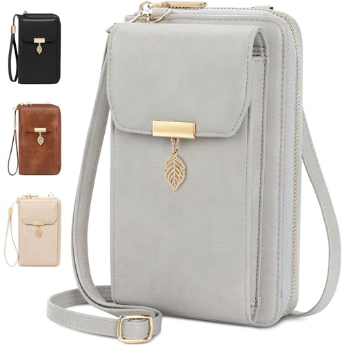 VOBUKE Sac à Bandoulière pour Téléphone Femmes Portefeuille en Cuir Véritable Petit Sacoche Telephone RFID Blocage Sac à Main Portefeuille avec Porte-Monnaie, 12 Porte Carte, Bandoulière et Dragonne