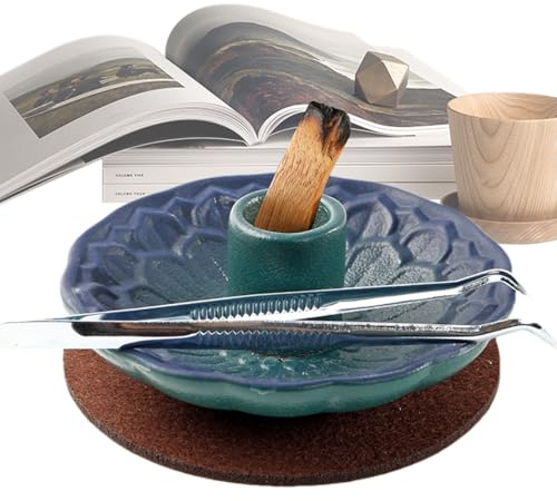 Plato de Madera Sagrada: Cuna de Cono de Incienso de cerámica Hecha a Mano, tazón de Hierbas Manchado, Herramienta de aromaterapia con patrón Floral, capuleta de Resina | Quemador de la Ceremonia