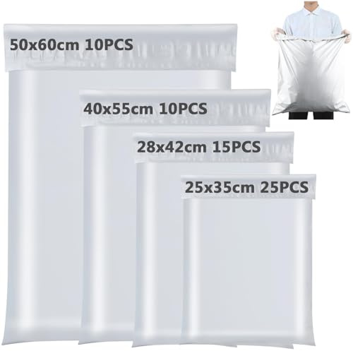 XRXYMQ 60 Pièces Pochette Sac d Envoie Colis Vinted Grand 4 Tailles Sac Emballage Colis Vetement Auto Adhésives Imperméables pour Vêtements et Expédition de Textiles Transport Blanc