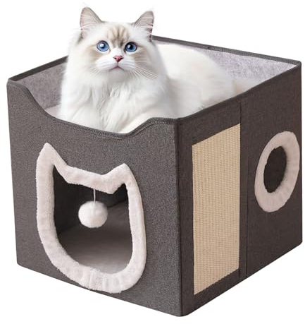 Caverne pour Chat | Tente Meuble pour Chaton | Lit Nichet Caverne À 2 Couches Grand Et Confortable Avec Griffoir Et Balle Pour Chiens Et Chats | avec Griffoir et Balle pour Chats Chiens Animaux Domest