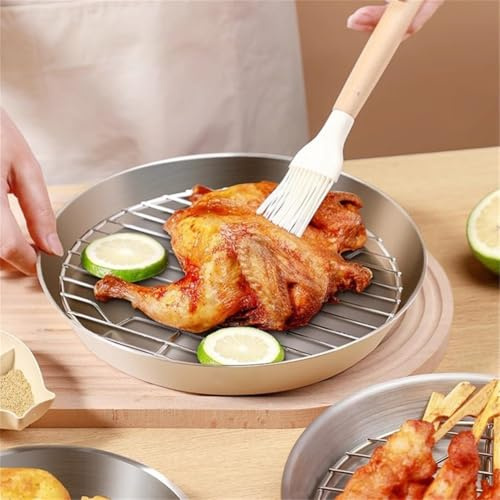 FUBESK Molde de acero inoxidable con estante de refrigeración para uso en cocina, bandeja de pavo asado para barbacoa de pasteles, 24,7 x 24,7 x 3,5 cm