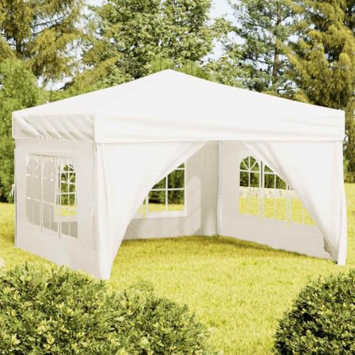 Mokuyary Partytält, vikbart med sidoväggar, krämfärgad 3 x 3 m, lusthus, trädgårdstält, festtält, trädgårdspaviljong för trädgård, fest, festival, bröllop