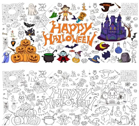 Generisch Halloween Colouring Paper Poster, Children's Painting Template, Disposable Tablecloth, Modern Art Design, Paper, Indoor Activity for from 5 Years, DIY Crafts, Drawing Fun, Festive Decoration