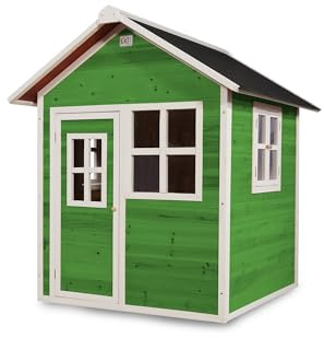 EXIT Toys Loft 100 Holzspielhaus für Draußen - Gartenhaus aus Holz für Kinder mit wasserdichtem Dach - Einfache Montage - 100% FSC Zedernholz - TÜV-Zertifiziert - 149x135x159cm - Grün