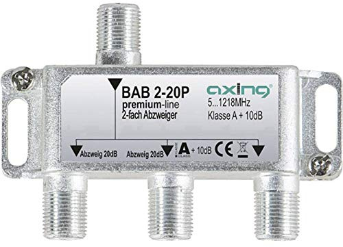 Axing BAB 2-20P 2-fach Abzweiger 20dB Kabelfernsehen CATV Multimedia DVB-T2 Klasse A+, 10dB, 5-1218 MHz metall