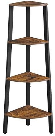 VASAGLE Corner Shelf Stand, 4-Tier Corner Bookshelf, Industrial Ladder Shelf, Plant Stand for Living Room, Office, Kitchen, Rustic Brown and Black ULLS34X