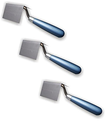 DEWEPRO Lot De 3 Truelles D’Angle Intérieur 85x60x60 mm – Acier Inoxydable Avec Manche En Bois Ergonomique – Outils De Maçon Pour Enduit, Plâtre Et Travaux De Finition Intérieure Précise