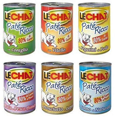 6 cajas de comida para gatos, caja Lechat Pate' Ricco, 400 g. MONGE