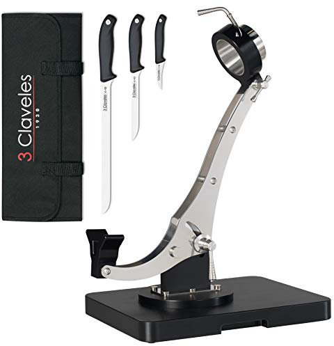 Buarfe - Prosciutto Elite Plus, Professionale, in Acciaio Inox, Base in polietilene PE-500, Testa Girevole con Set di coltelli Professionali