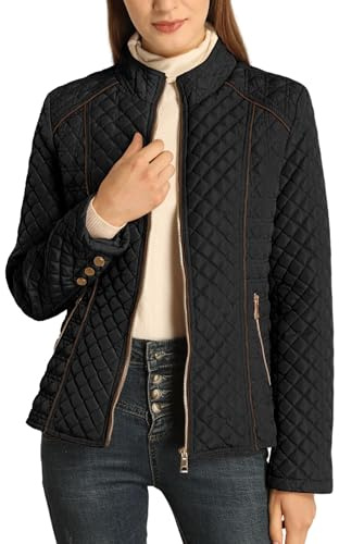 Bellivera Women's Stand Collar Lightweight Quilted Puffer Jacket Padded Zip Coat for Spring and Winter 087 black XXL