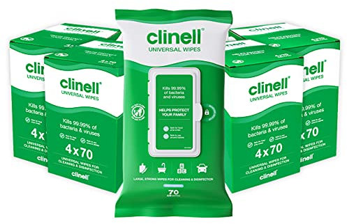 Clinell Universal Cleaning and Disinfecting Wipes for Home - Pack of 16 - 70 XL Wipes per Pack (1120 Wipes) - with Moisture Lock Lid - Kills 99.99% of Germs, Antimicrobial, Quick Action