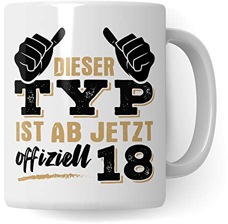 Pagma Druck 18. Geburtstag Junge Tasse, Volljährig Geschenk Becher, 18 Jahre alt Geschenkidee, Kaffeetasse lustig Geburtstagsgeschenk