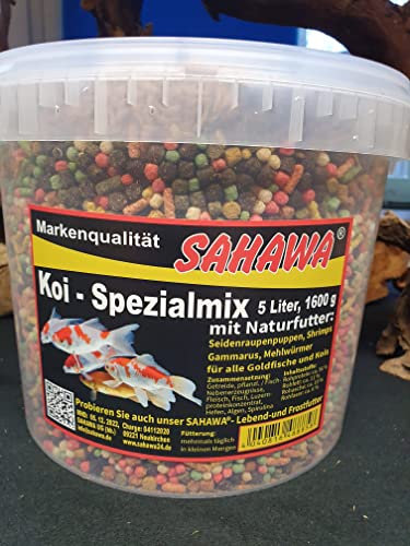 Koifutter Spezialmix 5 L Eimer 1600g mit Naturfutter, Teich Futter Teichsticks Goldfischperlen Fischfutter Kaltwasserfische