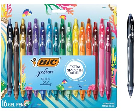 BIC Gelocity Quick Dry Ocean Themed Gel Pens, Medium Point (0.7mm), 16-Count Gel Pen Set, Colored Gel Pens for Note Taking and Journaling