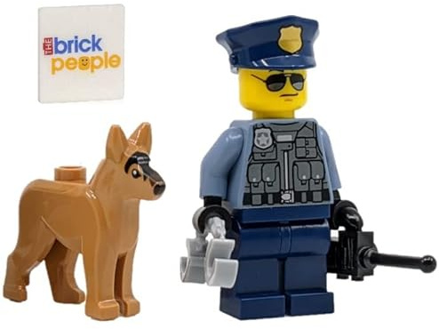 LEGO Minifigura de policía con perro y esposas, pastor alemán