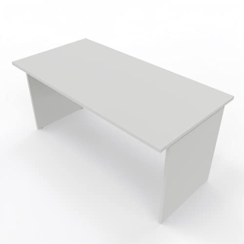 Tickoffice Scrivania lineare con piano e gambe in legno da ufficio, studio, cameretta (160x80, Bianco Opaco)