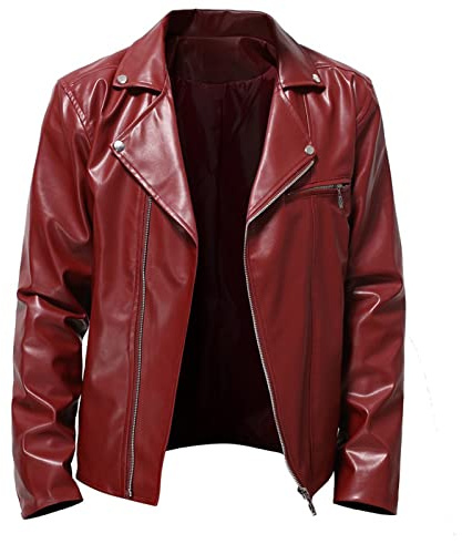 AMhomely Motorbike Jackets For Mens Jackets Winter Winter Long-sleeved Leather Motorcycle Jacket Zipper Coat Long Sleeve Hoodless Faux Leather Outwear & Vintage Black Biker Jacket Red M