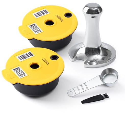 HAILASRE 2 Stück wiederverwendbare Pads, 180 ml/220 ml, PP-Kunststoff, nachfüllbarer Kaffeekapselfilter mit Edelstahl-Tamper für Maschine