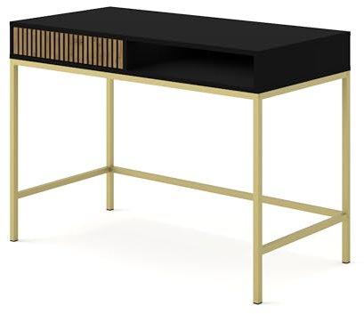 Homlando Schminktisch Ravenna F 112x50 cm Konsole mit Schublade - Moderne Frisiertisch - Schreibtisch - Schwarz Matt/Artisan Eiche - Gefräste Fronten