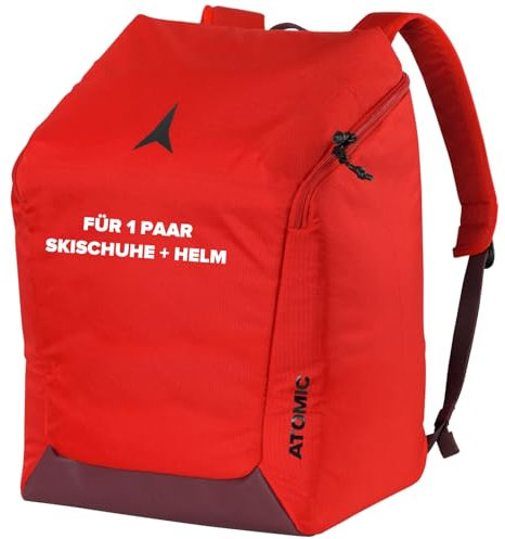 ATOMIC Boot & Helmet Pack I Rot I Hochwertige Skischuhtasche mit Helmfach I Wasserabweisender Skischuh-Rucksack aus 600D Polyestergewebe I Kompakte Skitasche mit gepolstertem Rückenpanel