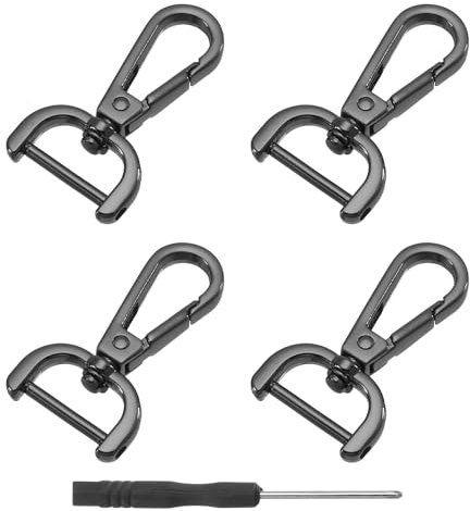 QUARKZMAN 4 Stück Schwenk Karabinerhaken mit Drehgelenk, 20mm (3/4 Zoll) D Ring Abnehmbarer Schnapphaken Metall Karabinerverschluss mit Schraubendreher für Herstellung, Schwarz