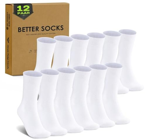 EKSHER Chaussettes Homme 43-46 Coton Classiques Blanches Femme Sport Travail (Lot de 12)