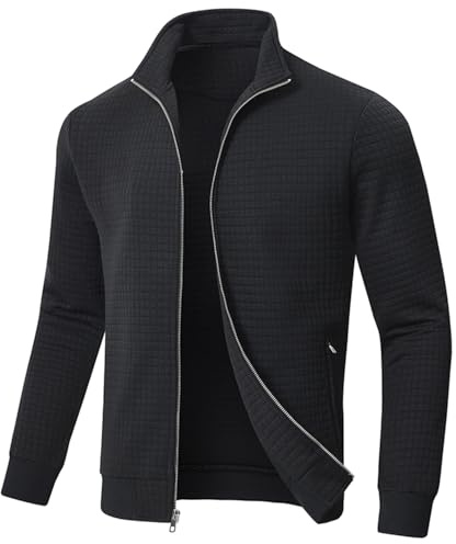 Huayuzh Mens Lightweight Jacket Casual Outdoor Windbreaker Stand Collar Jacket Sport Hiking Running with Zip Pockets Black XL
