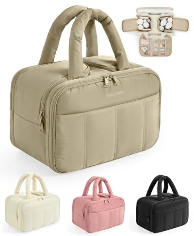 BAGSMART kulturbeutel Damen, Reise Kosmetiktasche Groß Kulturtasche zum Aufhängen für Frauen, Makeup Taschen Organizer mit Griff für Reisen, wasserdichte Waschtasche, Braun