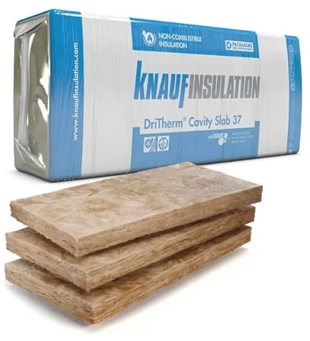75mm Knauf DriTherm Cavity Slab 37 (Pack - 4.37m2) Glass Mineral Wool Insulation, Non-Combustible, Full-Fill Masonry Cavity Walls