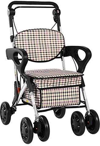 Deambulatore Rollator in alluminio con seduta imbottita - Carrello per la spesa pieghevole per anziani con ruote da 7,5 pollici per interni ed esterni, supporto fino a 220 libbre