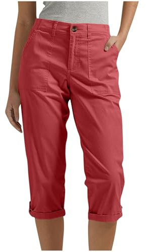 RLEHJN Pantacourt Femme Été Pantalons 3/4 Cargo Décontracté Pantalon Corsaire Ceinture Élastique Couleur Unie Randonnée Pantalon Capri Sport Cargo Taille Haute Pantacourt De Travail Chasse avec Poche