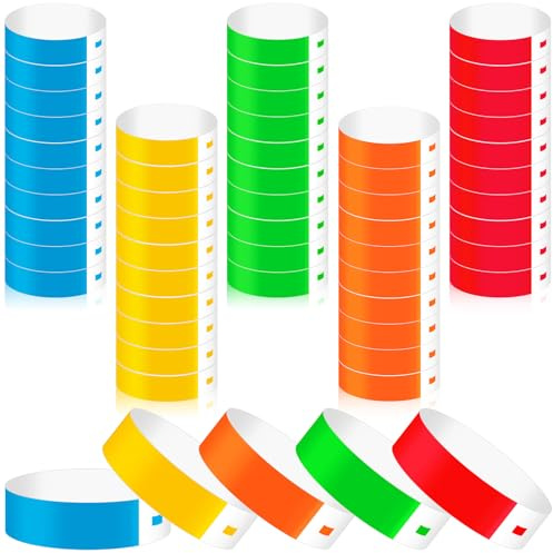 Caianwin Eintrittsbänder 200 Stück Event Armbänder, 5 Farben Festival Bänder, Partybänder für Event-Clubs Leichte Konzert Handgelenkband