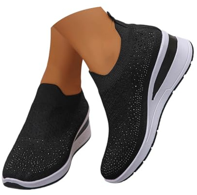 Sneaker con glitter da donna con strass, scarpe da corsa su strada, suola morbida, scarpe da ginnastica leggere, scarpe da corsa, per il tempo libero, piedi larghi, scarpe da donna, Nero , 41 EU