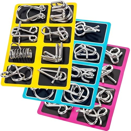 24 Pcs IQ Metal Brain Teaser Puzzles for Adults, Mind Challenge Games with Physics Ring Puzzles, Ideal Logic Gifts Teenagers Family Stress Relief
