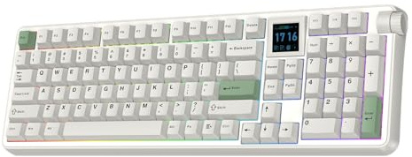 EPOMAKER RT100 PRO Wireless Gaming Keyboard with 1.54 Screen&Knob, RGB, 2.4Ghz/BT/USB-C, Hot Swap, 5000mAh, PBT Keycap, Custom Driver, Retro Mechanical Keyboard for Win/Mac (White, Sea Salt Silent)