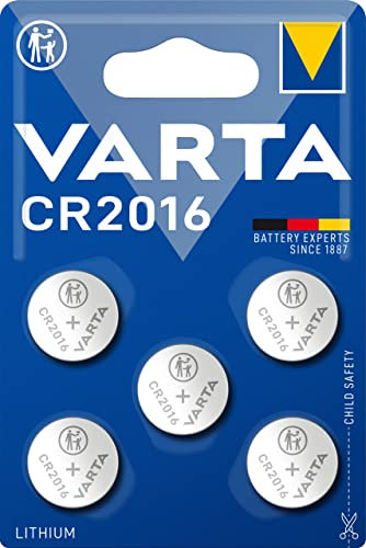 VARTA Batterien Knopfzellen CR2016, 5 Stück, Power on Demand, Lithium Coin, 3V, kindersichere Verpackung, für elektronische Kleingeräte - Autoschlüssel, Fernbedienungen, Waagen