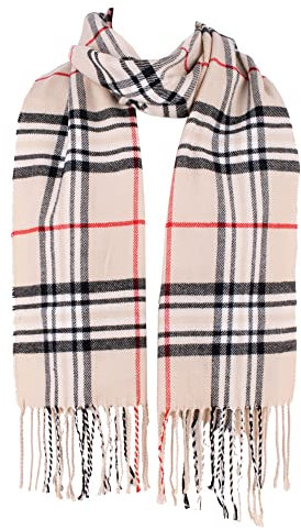 Hat To Socks Herrlich Weicher Klassisch Karierter Winterschal für Damen und Herren - Warm und Elegant (Beige)