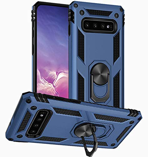 for Samsung Galaxy S10 Case, Samsung S10 Case, Silicone Shockproof Military Grade Protective Phone Cover with Ring Kickstand for Samsung Galaxy S10 (Blue)