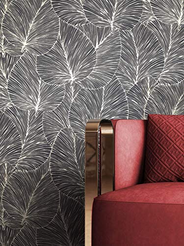NEWROOM Tapete Schwarz Vliestapete Dschungel - Dschungeltapete Floral Champagner Blätter Mustertapete Tropisch Natur Botanisch inkl. Tapezier-Ratgeber