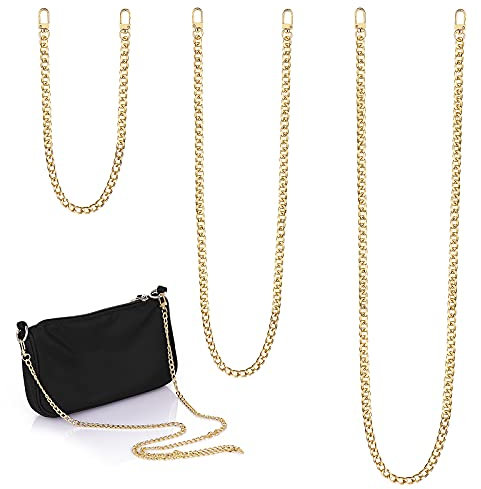 3 Stück Taschenkette Gold Geldbörsenkette Ersatz Flache Kette Wallet Chain Taschenketten Schultergurt Kettenriemen Metall Schiebehaken Schnalle Geldbeutelketten DIY Handtasche Messenger Bag Basteln