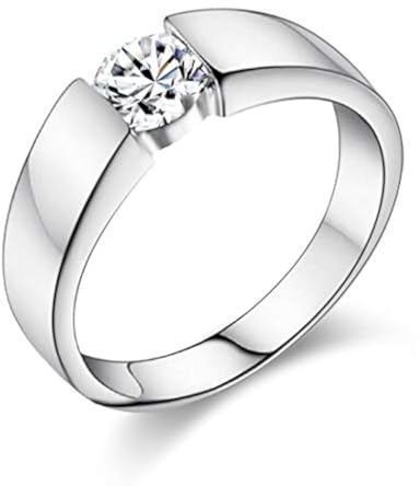 Uloveido J002-M Bague de fiançailles pour homme Plaqué platine avec zircone cubique rond