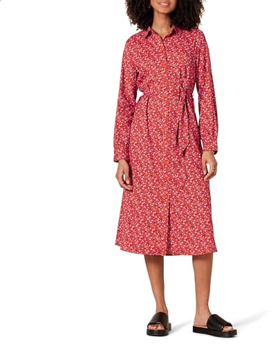 Amazon Essentials Abito Chemisier Midi a Maniche Lunghe in Georgette Donna, Rosso Pomodoro Motivo Floreale Piccolo, M