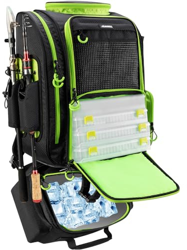 BLISSWILL Large Fishing Backpack with Cooler for 3 Tackle boxes Fish Bag with Rod Holders Fishing Gear and Equipment for fishing camping hiking