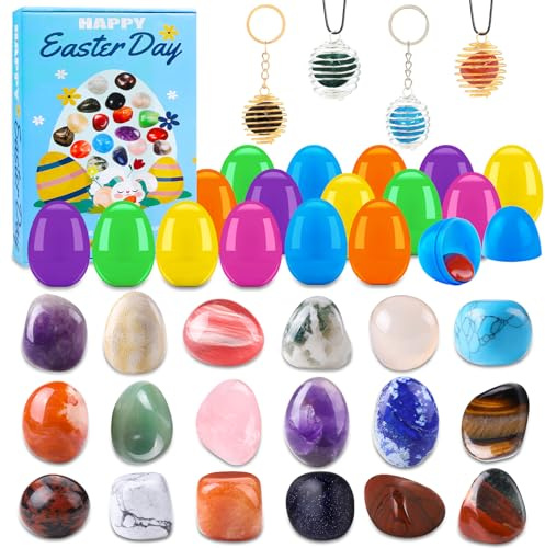 Prefilled Easter Eggs with Toys,18pcs Natural Crystal Gemstone for Kids