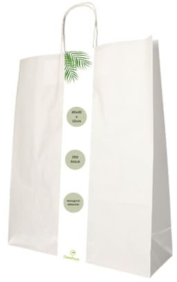 DeinPack Umweltschonende Papier Tragetaschen groß I Papiertüten Geschenktüten Papiertragetaschen biologisch abbaubar, kompostierbar I 250 x weiße Papier Tüten 40 x 32 x 12 cm