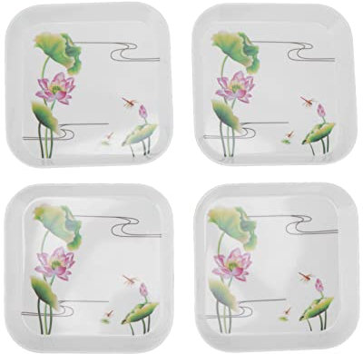 Tomotato 4 Piezas Platos para Refrigerios, Mini Plato Cuadrado para Servir Refrigerios de Frutas para Fiestas Cocinas Bodas, Bandeja de Comida Pequeña para Galletas,15x15cm(Flor de Loto)